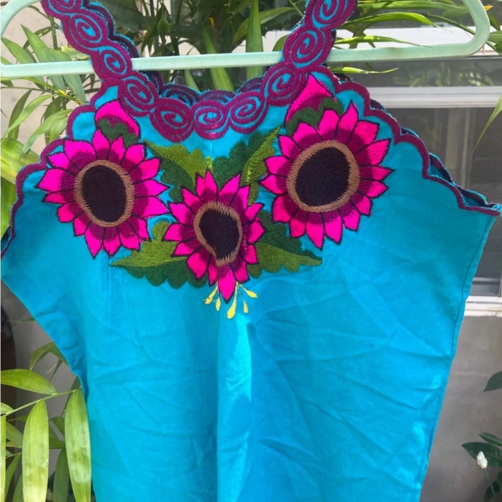 Turquoise Floral Embroidered Women's Top